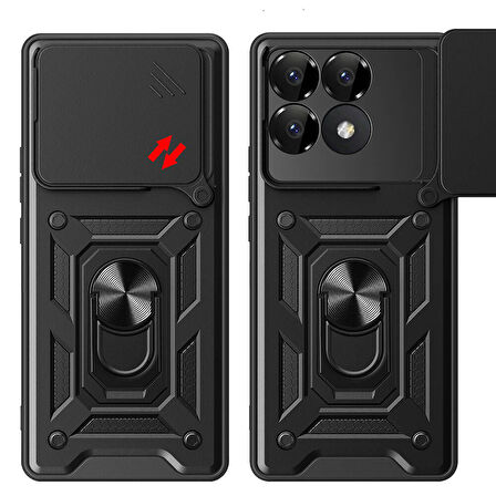 Gpack Xiaomi Poco F6 Pro Kılıf Pars Sürgülü Vega Yüzüklü Sert Silikon