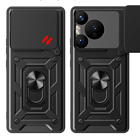Gpack Huawei Pura 70 Pro Kılıf Pars Sürgülü Vega Yüzüklü Sert Silikon