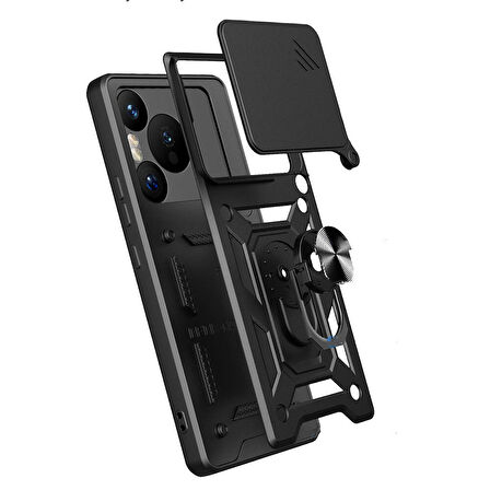 Gpack Huawei Pura 70 Pro Kılıf Pars Sürgülü Vega Yüzüklü Sert Silikon