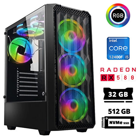 Xaser Abyss X3 i5 12400F 32GB Ram 512GB M.2 NVMe SSD 8GB RX580 256Bit Masaüstü Oyuncu Bilgisayarı