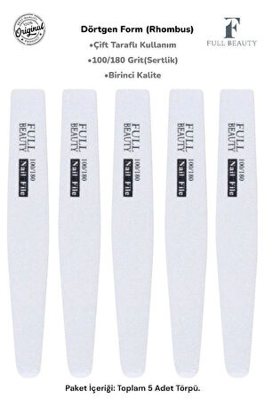 5 Adet Çift Taraflı Kağıt Tırnak Törpüsü - 100/180 Grit - Protez Tırnak için Profesyonel Kalite