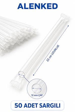 Jelatinli Bubble Tea Şeffaf Pipet 12 mm x 22 cm - 50 Adet