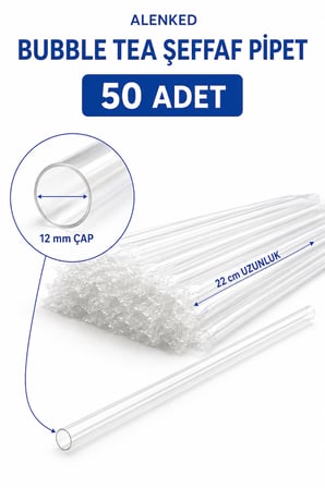 Jelatinli Bubble Tea Şeffaf Pipet 12 mm x 22 cm - 50 Adet