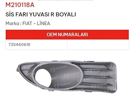 FİAT LİNEA SAĞ ÖN SİS FAR KAPAĞI ÇERÇEVESİ SİSLİ 735460618 GLD-MRL210118A