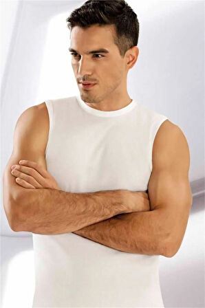 Erkek Beyaz Ribana Kolsuz Bisiklet Yaka Fanila