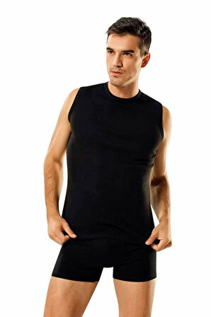 Erkek Beyaz Ribana Kolsuz Bisiklet Yaka Fanila