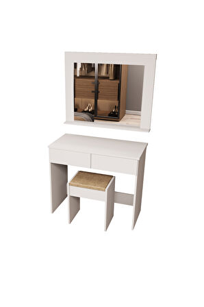 DF02109B Aynalı Puflu Beyaz Makyaj Masası