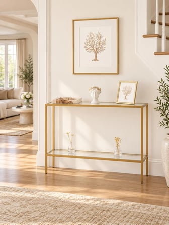  Teknor Gold Metal Gövdeli Şeffaf Camlı Dekoratif Konsol Dresuar 100 20 85 Cm