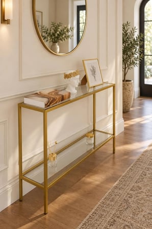  Teknor Gold Metal Gövdeli Şeffaf Camlı Dekoratif Konsol Dresuar 100 20 85 Cm