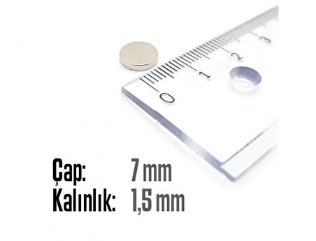 Neodyum Mıknatıs Silindir Çap 7mm , Kalınlık 1.5mm   ( 20 Adet)