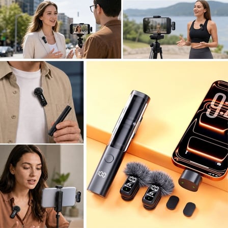 Kararlı Ticaret® 2'li Kablosuz Yaka Mikrofonu, Type-C Uyumlu, Gürültü Engelleme Özellikli ve Tripod'a Takılabilir Dijital Şarj Göstergeli Telefon Mikr