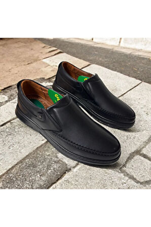 Erkek Siyah Deri Casual Slip-on Ayakkabı - Şık Ve Rahat Tasarım,ortopedik, 40,41,42,43,44,45,46,47 siyah / 40