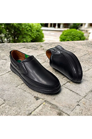 Erkek Siyah Deri Casual Slip-on Ayakkabı - Şık Ve Rahat Tasarım,ortopedik, 40,41,42,43,44,45,46,47 siyah / 40