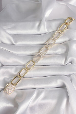 Pirinç Gold Renk Zirkon Taşlı Zincir Model Xuping VIP Exclusive Seri Bileklik