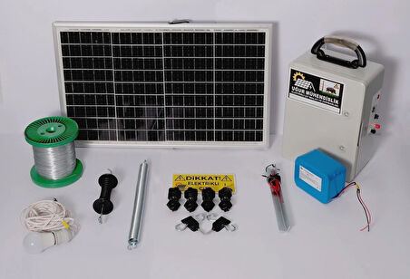 Elektrikli Çit (18A LiFePO Set-1) Domuz Ayı Kovucu 50 Watt Panel 500mt Galv. 100 Ad. Demir İzolatör