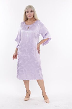 Büyük Beden Jakarlı Saten Elbise 18C-2182