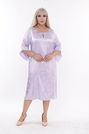 Büyük Beden Jakarlı Saten Elbise 18C-2182