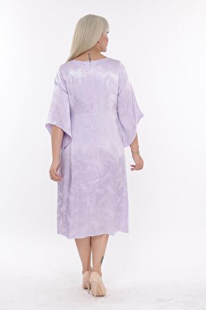 Büyük Beden Jakarlı Saten Elbise 18C-2182