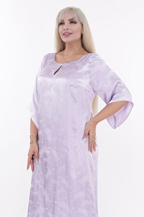 Büyük Beden Jakarlı Saten Elbise 18C-2182