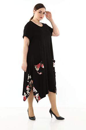 Garnili Cepli Büyük Beden Elbise 18E-1769