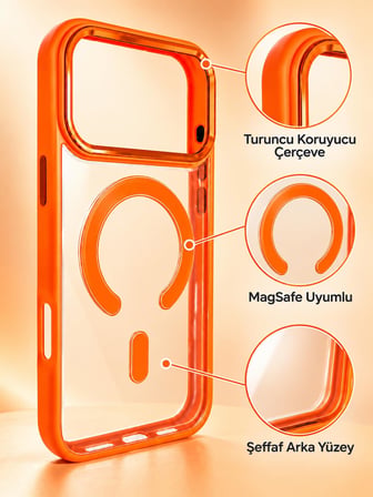 IPhone 17 Pro MagSafe Renkli Çerçeve Şeffaf Kılıf Metal Kamera Korumalı