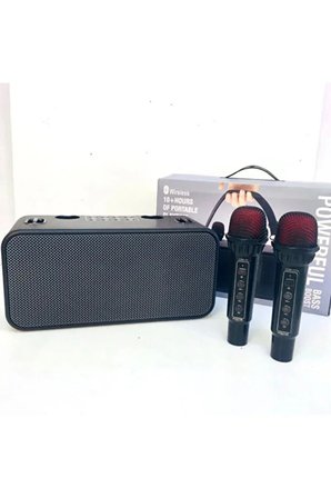 186PRO Çift Kablosuz Mikrofonlu Bluetooth Speaker Şarjlı Taşınabilir Kablosuz Hoparlör 20W Party Speaker Hafıza Kartı ve Usb Girişli Ses Bombası