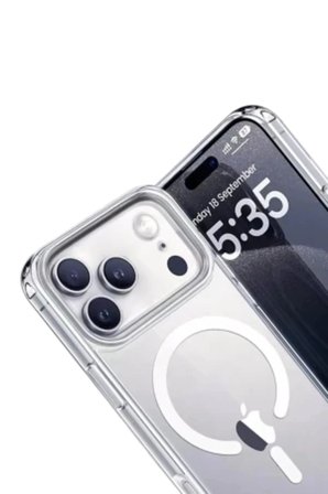 iPhone 18 Pro Max Kılıf M-Safe Şarj Özellikli Şeffaf Azn-YeSiPC03