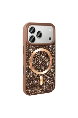 iPhone 18 Pro Max Kılıf Pırlanta Tasarımlı M-safe Şarj Zr-Mozaik