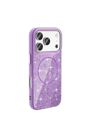 Apple iPhone 18 Pro Max Kılıf M-safe Şarj Özellikli Parlayan Simli Zr-Okso