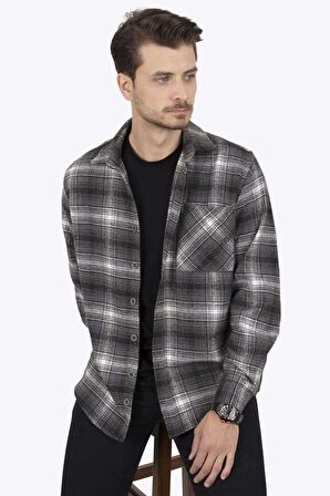 Gri Beyaz Geçişli Kalın Oversize Gömlek