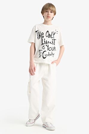 DeFacto Erkek Çocuk Bisiklet Yaka Baskılı Kısa Kollu Tişört E0963A825SMWT32