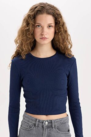 DeFacto Fitted Bisiklet Yaka Fitilli Kaşkorse Basic Düz Uzun Kollu Tişört Y9870AZ24AUNV241