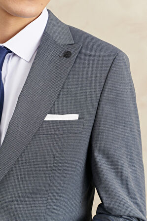 Erkek Lacivert-gri Ekstra Slim Fit Dar Kesim Kırlangıç Yaka Kareli Klasik Takım Elbise