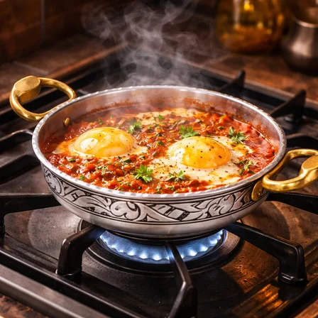 Copper Empire 18 cm Gümüş Kaplama Bakır Sahan – Kalaylı Pirinç Kulplu Menemen Omlet Şakşuka Tavası