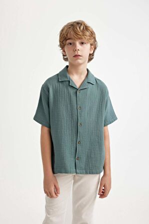 DeFacto Erkek Çocuk Oversize Geniş Kalıp Polo Yaka Waffle Kısa Kollu Gömlek B8963A824SMGN463