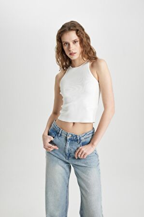 DeFacto Fitted Halter Yaka Basic Düz Triko Atlet C3147AX24SPER105