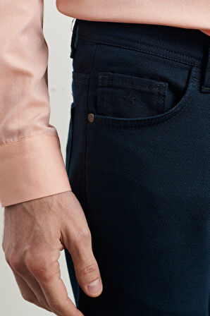 Erkek Lacivert Slim Fit Dar Kesim Armürlü Esnek Casual Pantolon