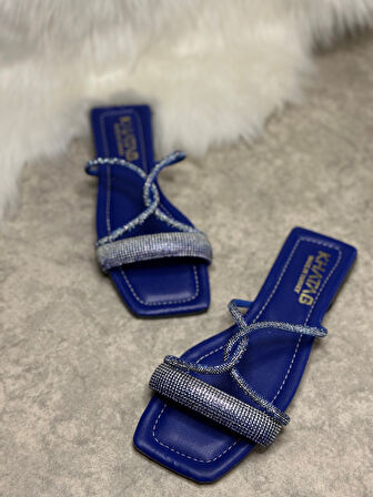 Günlük Kadın Terlik Çapraz Taşlı Tek Bantlı Küt Burunlu Alçak Topuklu Rahat Taban Hafif Yazlık 19