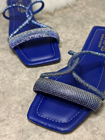 Günlük Kadın Terlik Çapraz Taşlı Tek Bantlı Küt Burunlu Alçak Topuklu Rahat Taban Hafif Yazlık 19