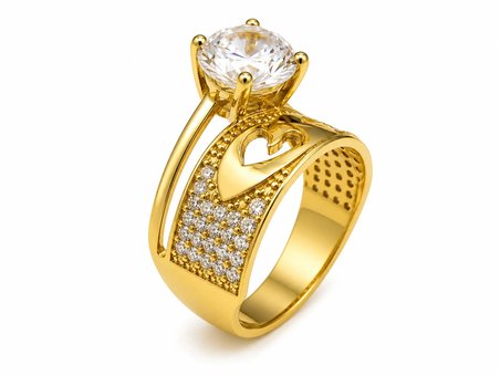 Yazıcılar 14 Ayar Altın Kalp Detaylı Golden Love Tektaş Kadın Yüzük 3,30 GR (443)