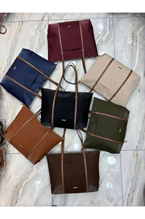 Çift Saplı Geniş Hacimli Cep Detaylı Kadın Omuz Çantası