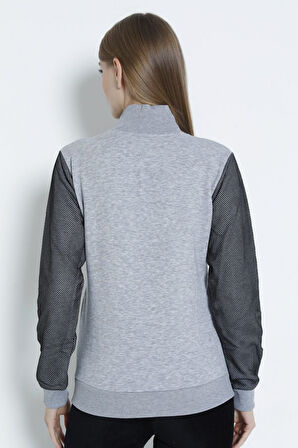 Kadın Uzun Kollu Fermuarlı Taş Detaylı Hırka