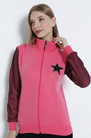 Kadın Uzun Kollu Fermuarlı Taş Detaylı Hırka