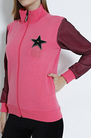 Kadın Uzun Kollu Fermuarlı Taş Detaylı Hırka