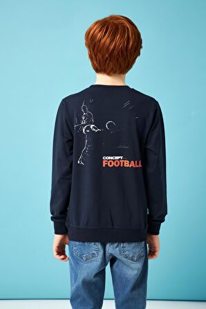 Football Baskı Detaylı Erkek Çocuk Sweatshirt Lacivert