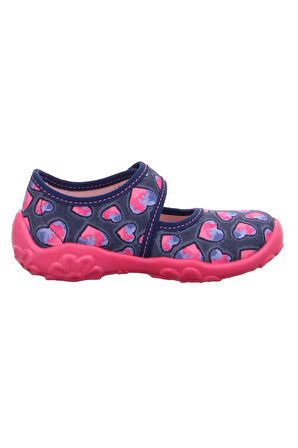Superfit Bonny Kız Çocuk Ev Kreş Ayakkabısı - Lacivert Pembe Kalpli 800283-8800