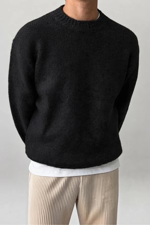 Erkek Oversize Balıkçı Yaka Triko Kazak – Rahat Kalıp