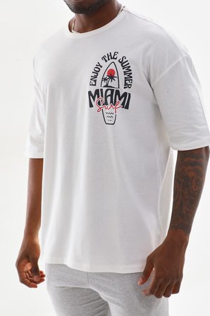 Erkek Miami Baskılı Oversize Fit  Pamuk Kısa Kol Tişört
