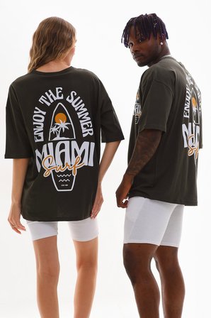 Erkek Miami Baskılı Oversize Fit  Pamuk Kısa Kol Tişört