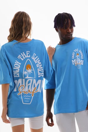 Erkek Miami Baskılı Oversize Fit  Pamuk Kısa Kol Tişört